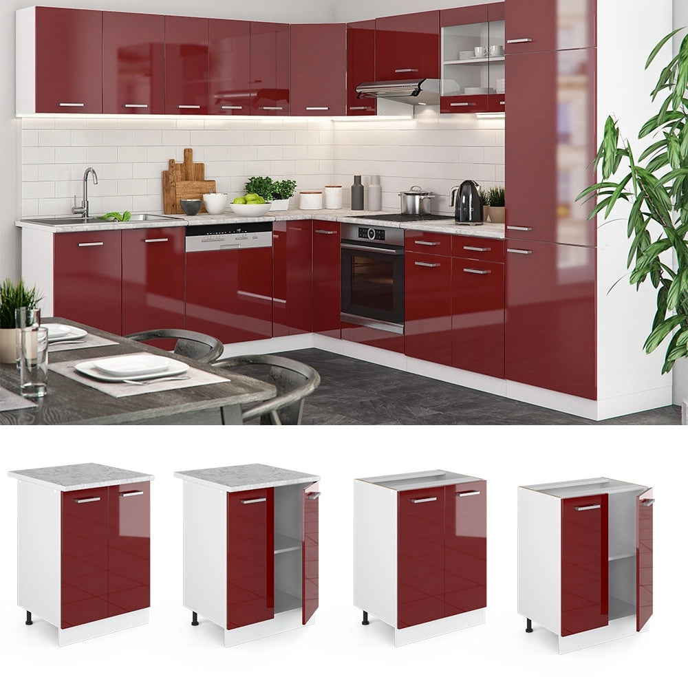 Mobiletto base cucina R-Line Rosso lucido/Bianco 60 cm, PL Antracite Vicco