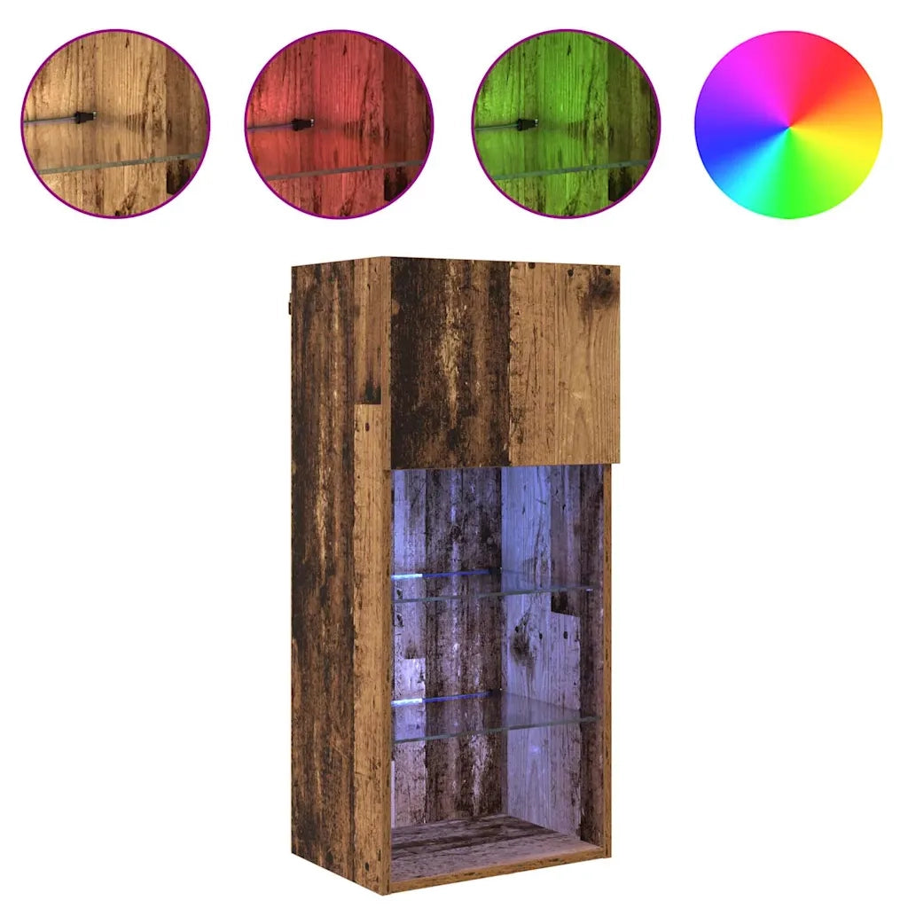 Mobile TV da Parete | Armadietto TV | Mobile Porta TV con LED Legno vecchio 40,5 x 30 x 90 cm