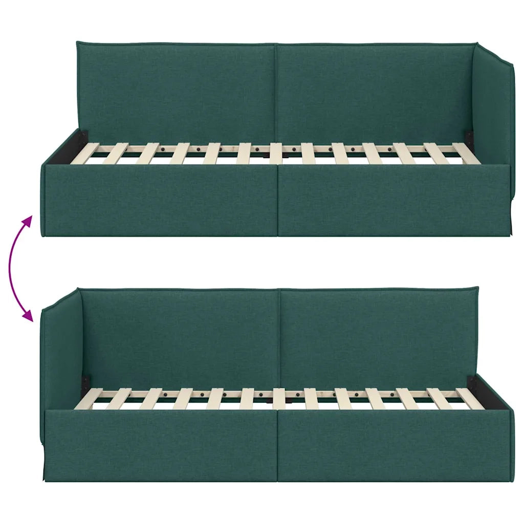 Letto singolo | Letto per adulti | Cornice del letto ad angolo Verde Scuro 90 x 190 cm Tessuto