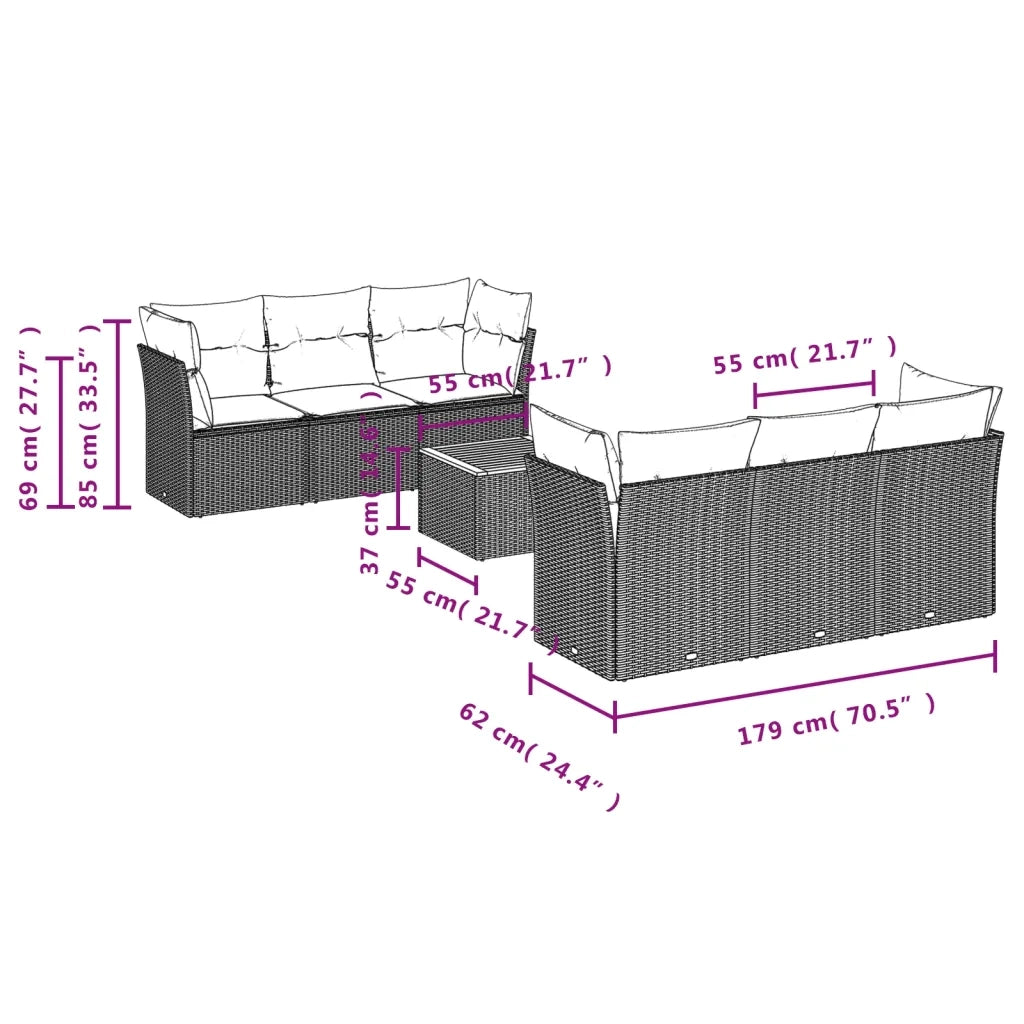 Set Divani da Giardino con Cuscini 7pz Nero Polyrattan 3255817