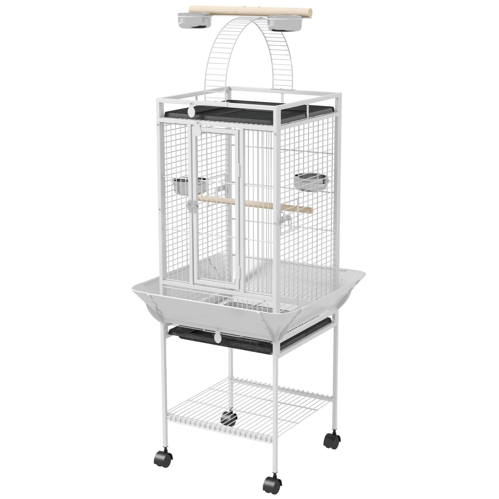 Gabbia per Uccelli con Ruote ¨C Xylo ¨C Voliera con Supporto e Vassoio Scorrevole 62,5x62,5x156cm Bianco