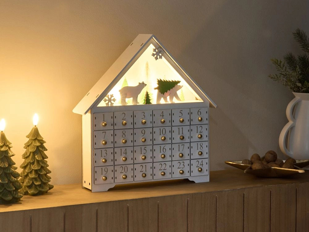Decorazione natalizia LED in legno Calendario dell'Avvento Bianco da interno
