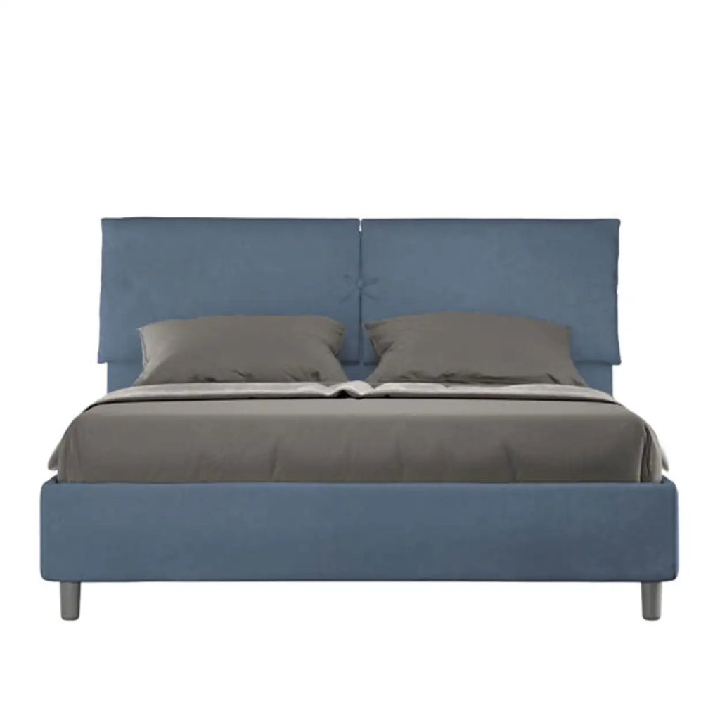 Letto matrimoniale senza rete imbottito 160x200 microfibra blu Mados