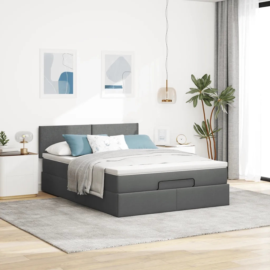 Pouf Letto con Materasso e LED Grigio Scuro 140x200 cm 3312230