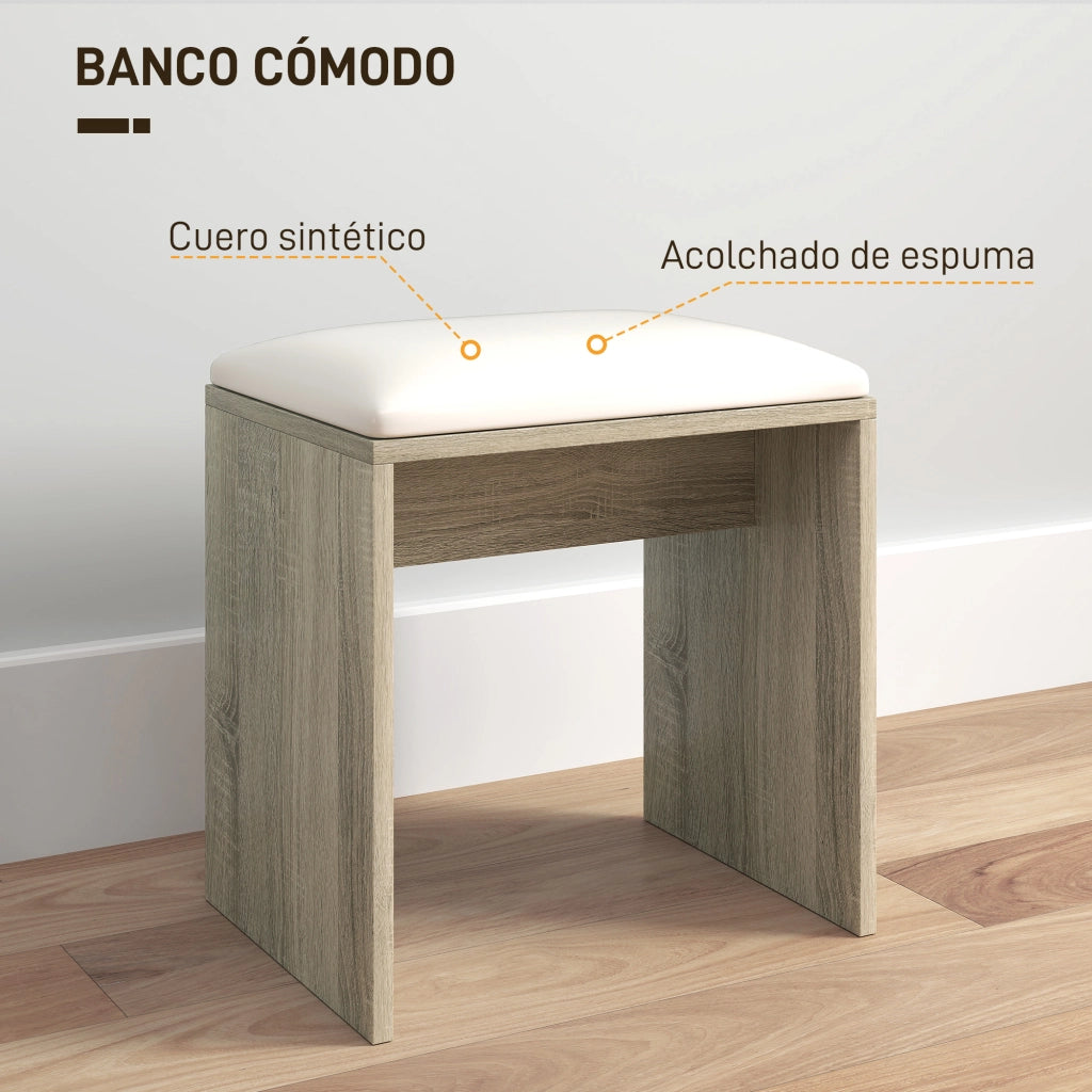 Toeletta con Sgabello Specchio Cassetto Ripiani Aperti Regolabile Anti-ribaltamento ¨C Xylo ¨C Beige Naturale