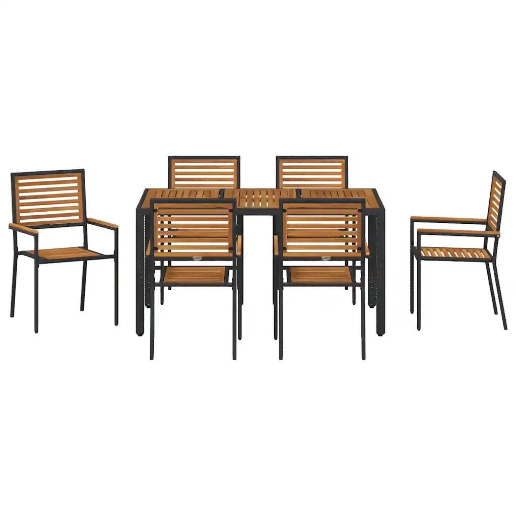 Set da Pranzo per Giardino 7 pcs Nero e Marrone polyrattan