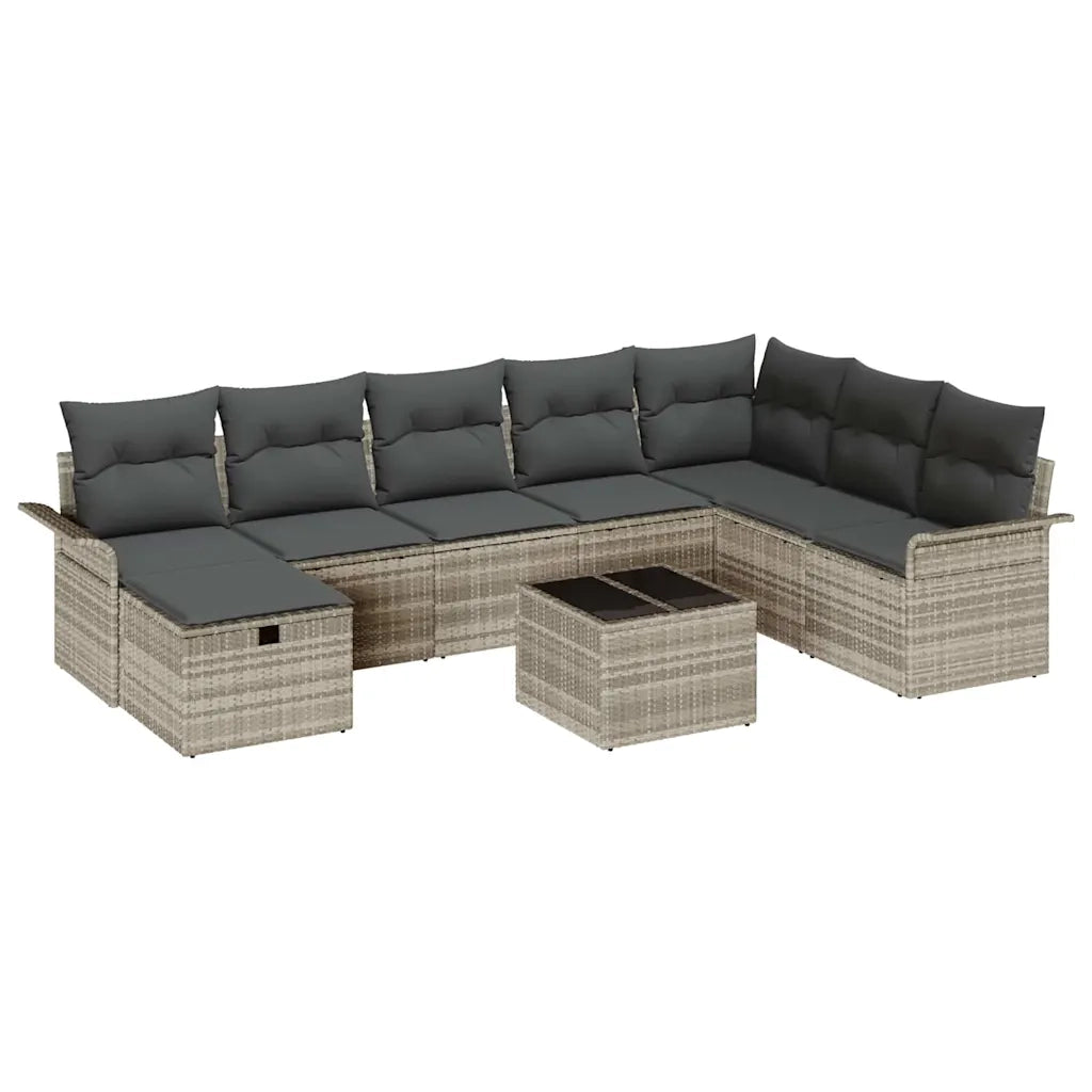 Set Divano da Giardino 9 pcs Grigio chiaro polyrattan