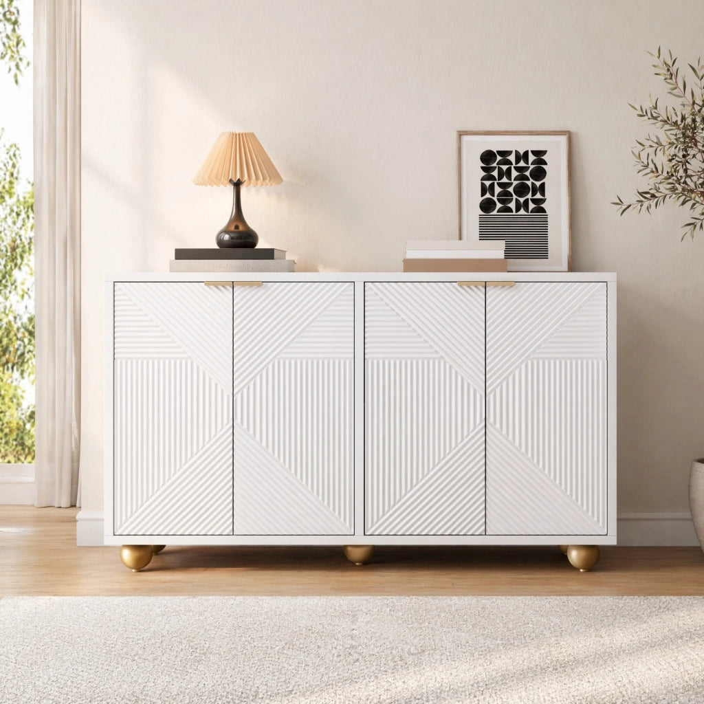 MADIA 120x35x71,5 cm 4 ante in MDF bianco con dettagli dorati