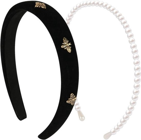 Benda per Capelli per Donna - Pizzo - Antiscivolo - Nero - Moda - Accessori per Capelli - Adatto per Ragazze - Bianco - Trucco - Pulizia del Viso - Festa di Compleanno - Due Bende per Capelli a Fiore di Miele