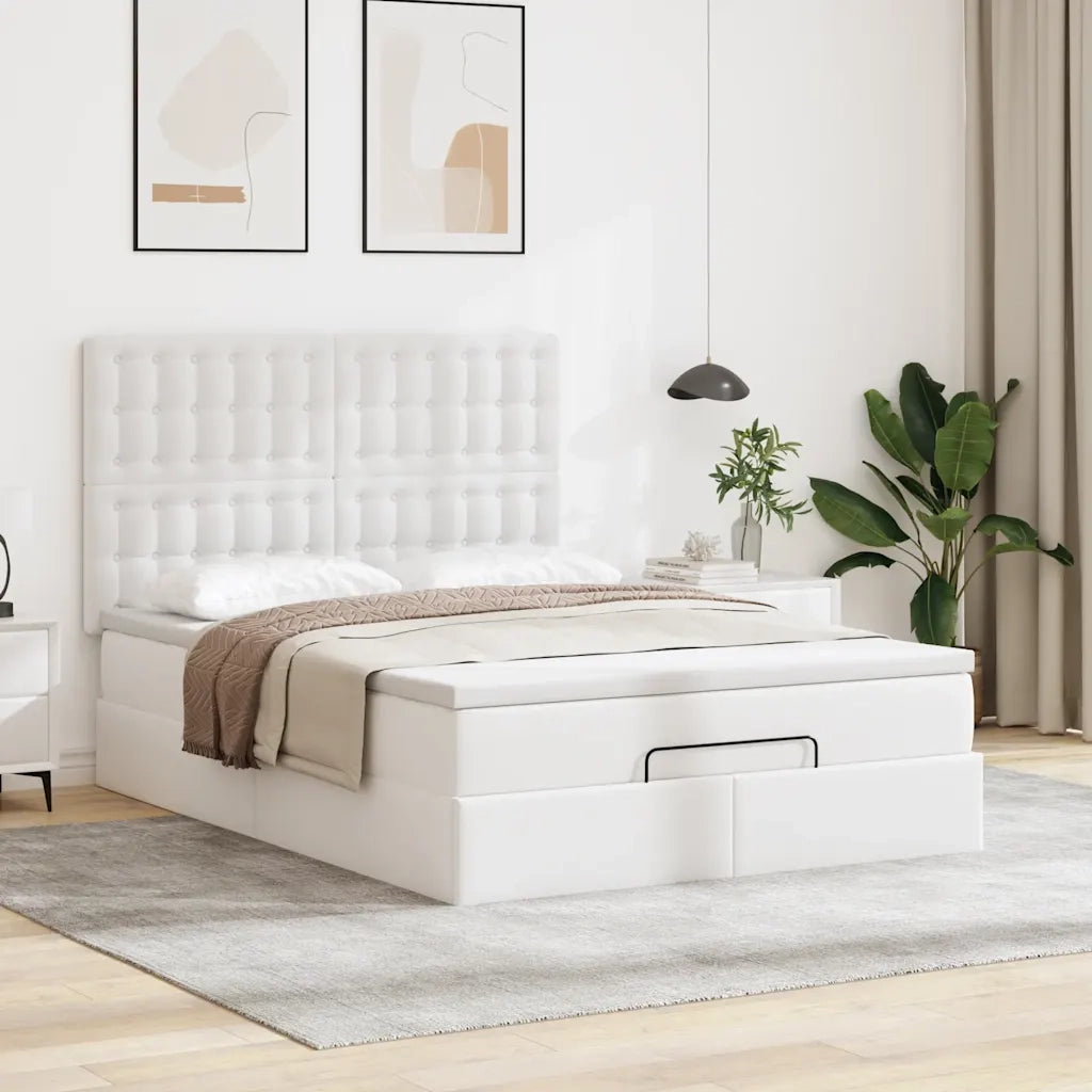 Struttura Letto Pouf con Materasso Bianco 140x190 cm Similpelle 3313002