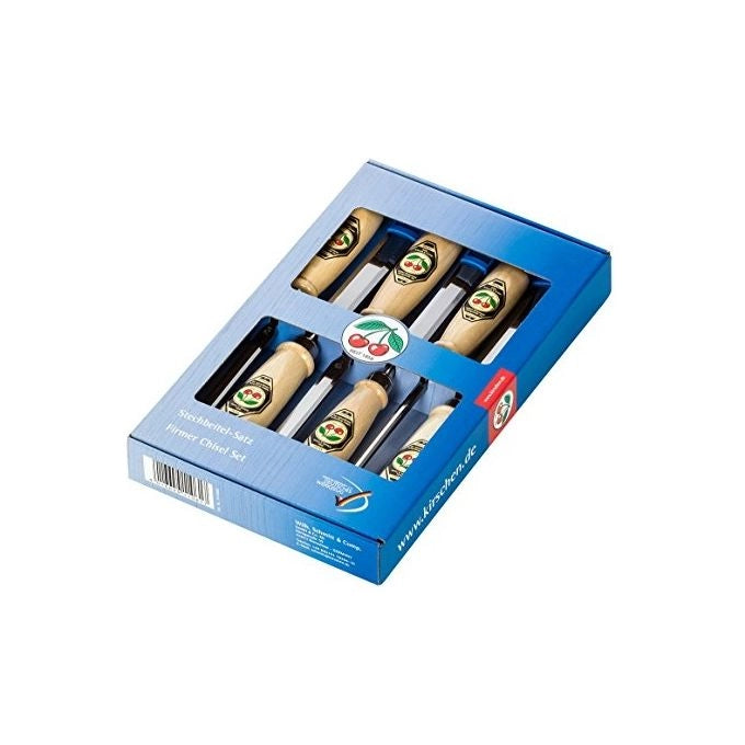 Kirschen 1111SB Set Scalpelli a Tondino 6 Pezzi Acciaio al Carbonio 61 HRC Impugnatura Faggio Bianco DIN 5139 6 10 12 16 20 26 mm