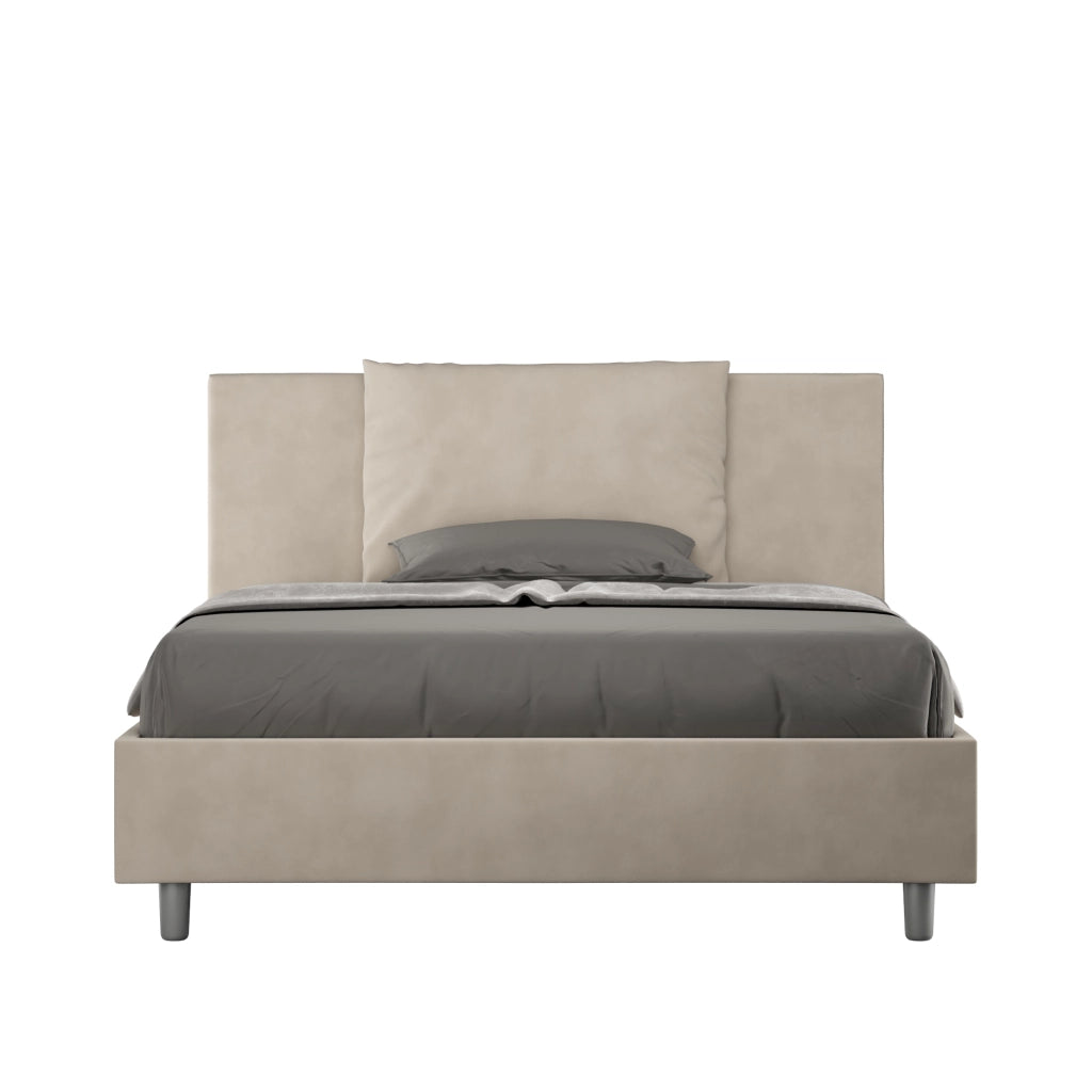 BS COM Letto queen size senza rete imbottito 150x210 microfibra sabbia