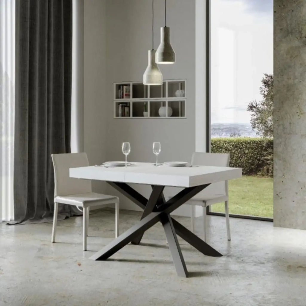 Tavolo allungabile 140/400x90 cm Volantis colore bianco frassino gambe antracite
