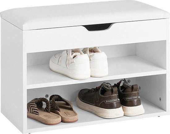 Banco per scarpe con sedile - Raccoglitore per scarpe - Cassa di protezione - Pannello di spugna bianca - Cuscino in PU - Duraturo e sicuro - 60 cm x 30 cm x 44 cm