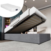 LETTO 90x200 cm Imbottito Grigio Cotone con Ricarica Wireless e USB