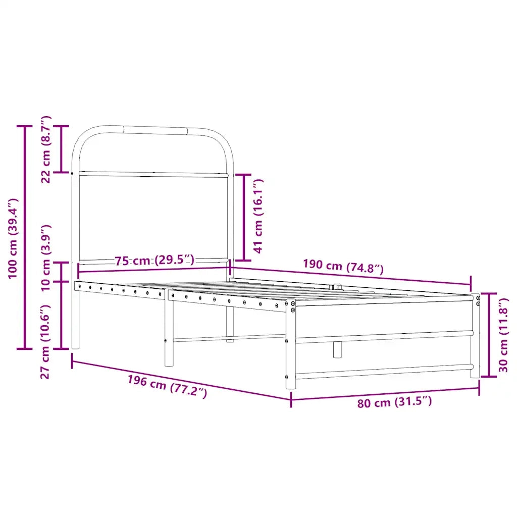 Giroletto senza Materasso-Struttura Letto Rovere Fumo 75x190 cm in Truciolato 454543