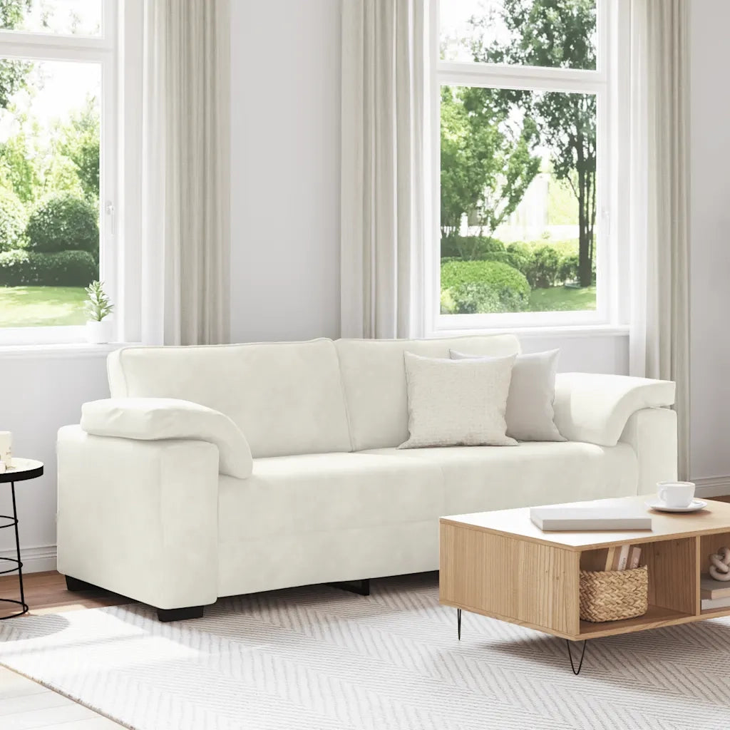 Divano a 3 Posti-Sofa 3 Posti Crema 178 cm in Velluto