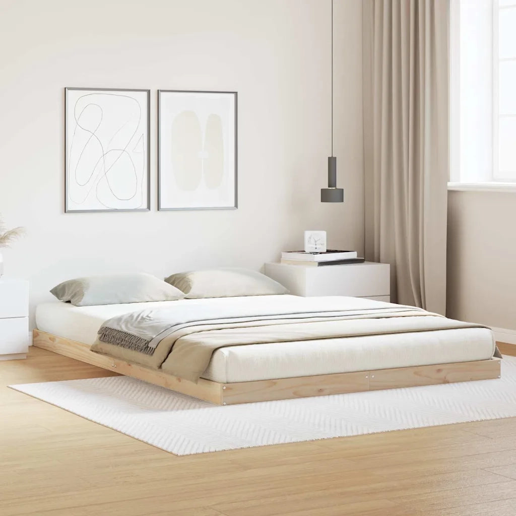 Letto matrimoniale | Letto per adulti | Struttura letto a terra Naturale 140 x 220 cm Pino massello