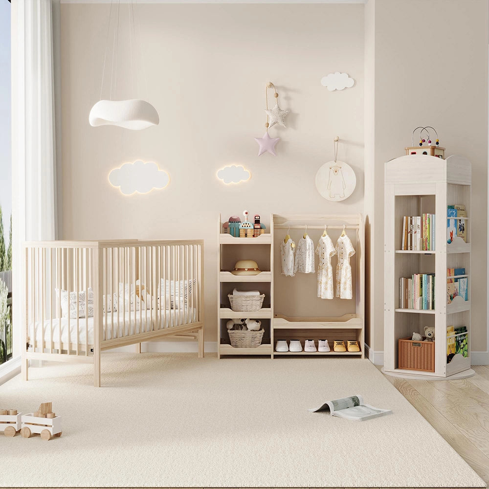 Set mobili combinati bambino multifunzione - Xylo - letto, armadio, libreria girevole, colore legno naturale