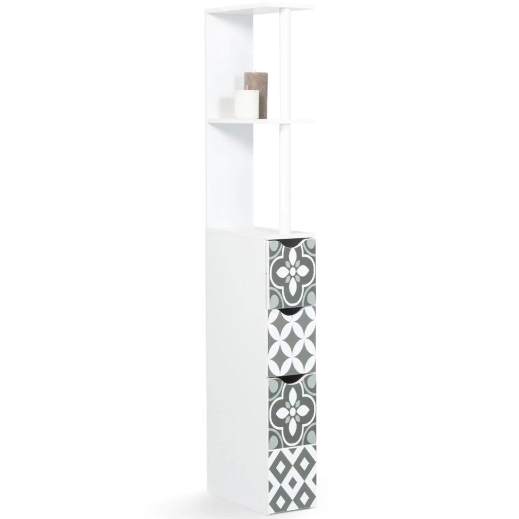IDMarket - Scaffalatura per toilette a 3 ante in legno bianco con piastrelle in cemento grigio WILLY
