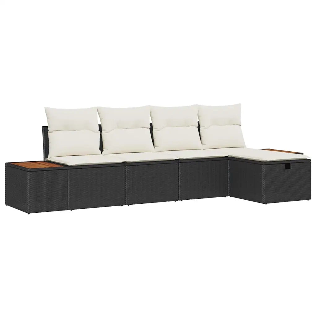 Set Divano da Giardino con cuscino 5 pcs Nero polyrattan