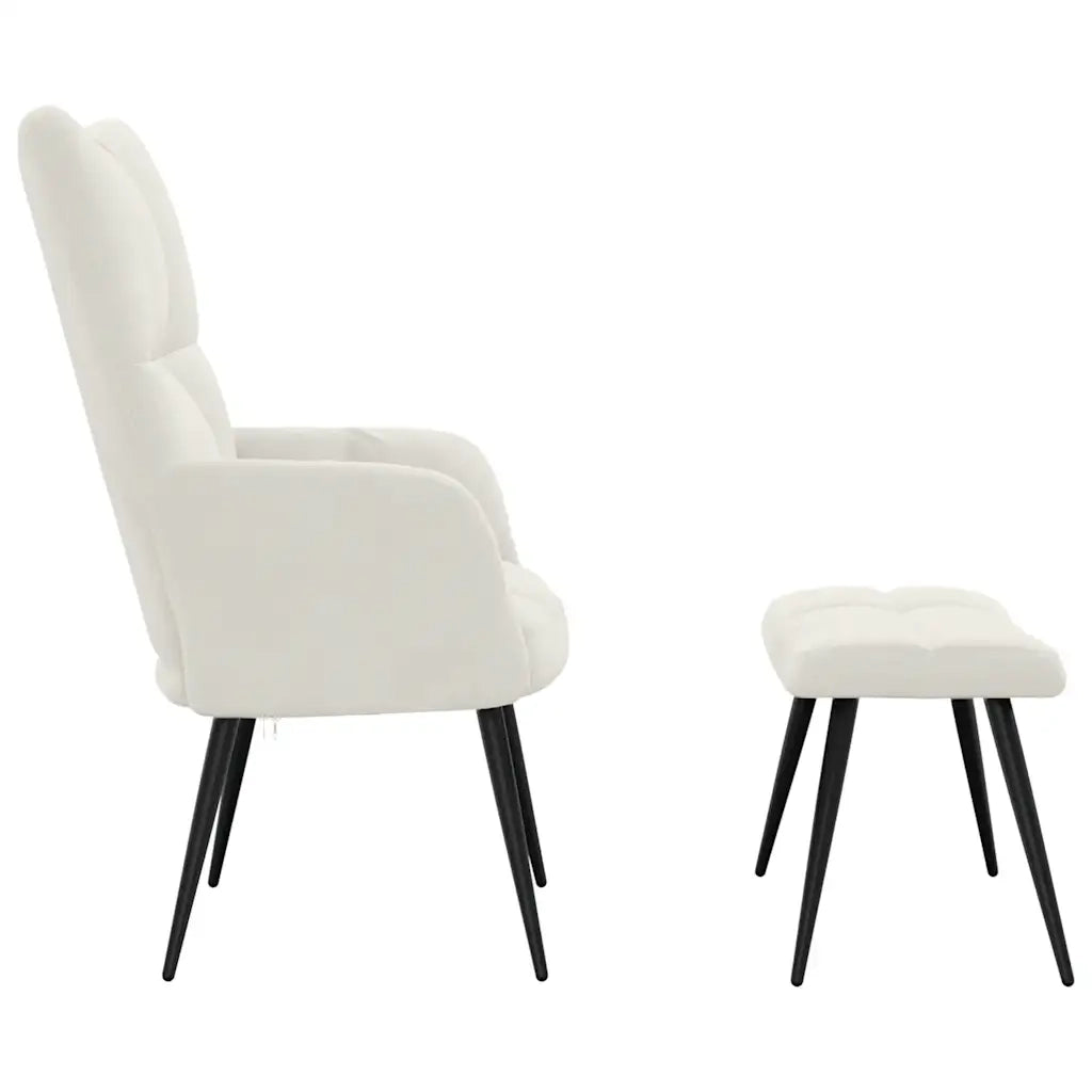 Poltrona Relax con Poggiapiedi Bianco Crema in Velluto 328093
