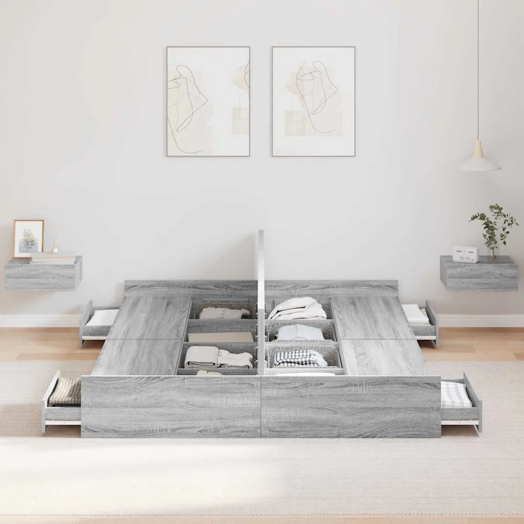 Struttura letto con contenitore-Giroletto con contenitore Grigio Sonoma 140 x 190 cm