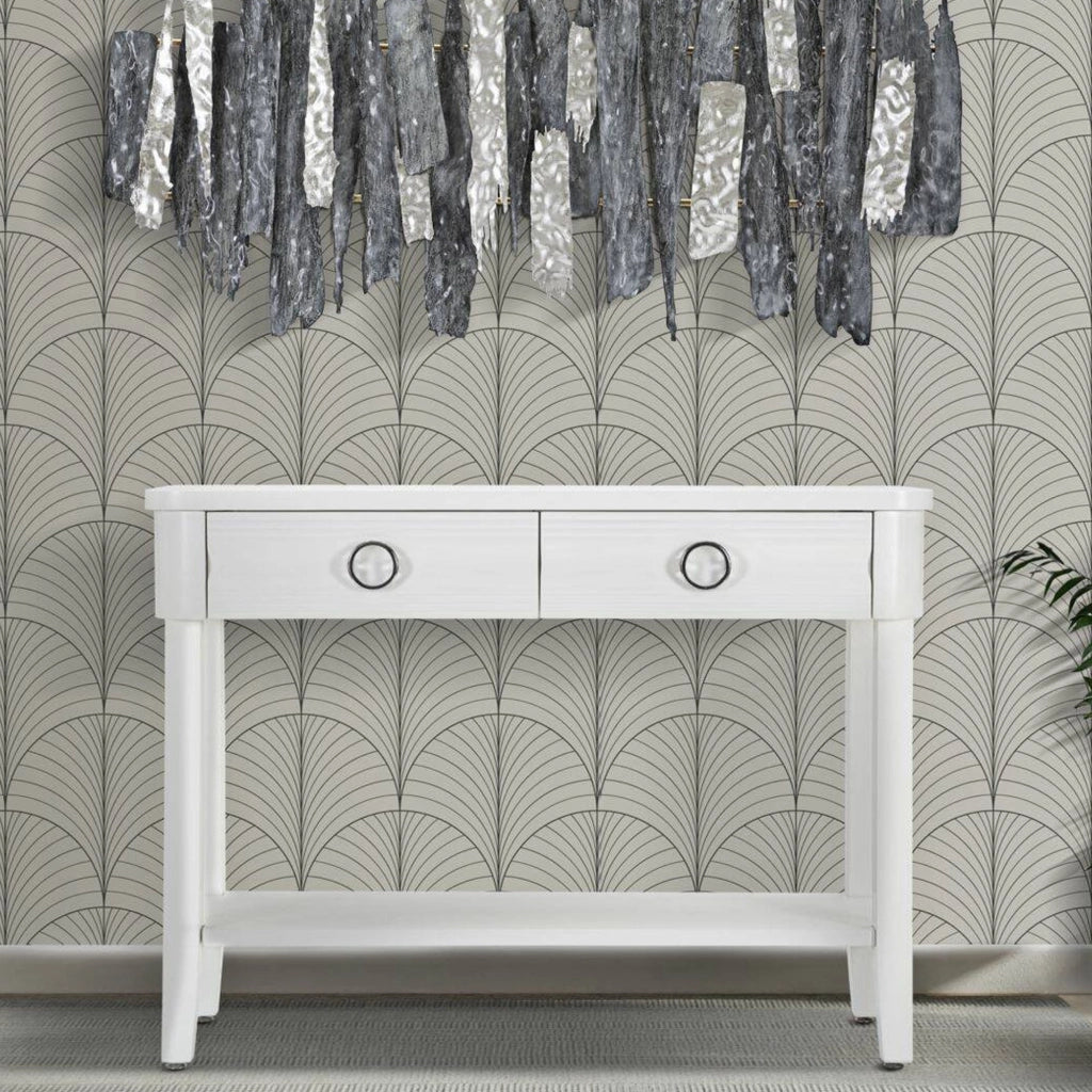 Consolle Bakar, Tavolo multiuso, Mobiletto d'appoggio, Scrivania da corridoio, 110x40 h82 cm, Bianco