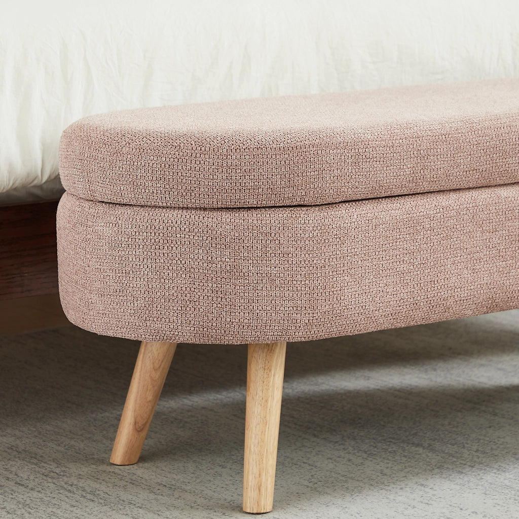 Panca contenitore 110 cm in velluto rosa, seduta imbottita salvaspazio con struttura in MDF e fori di ventilazione