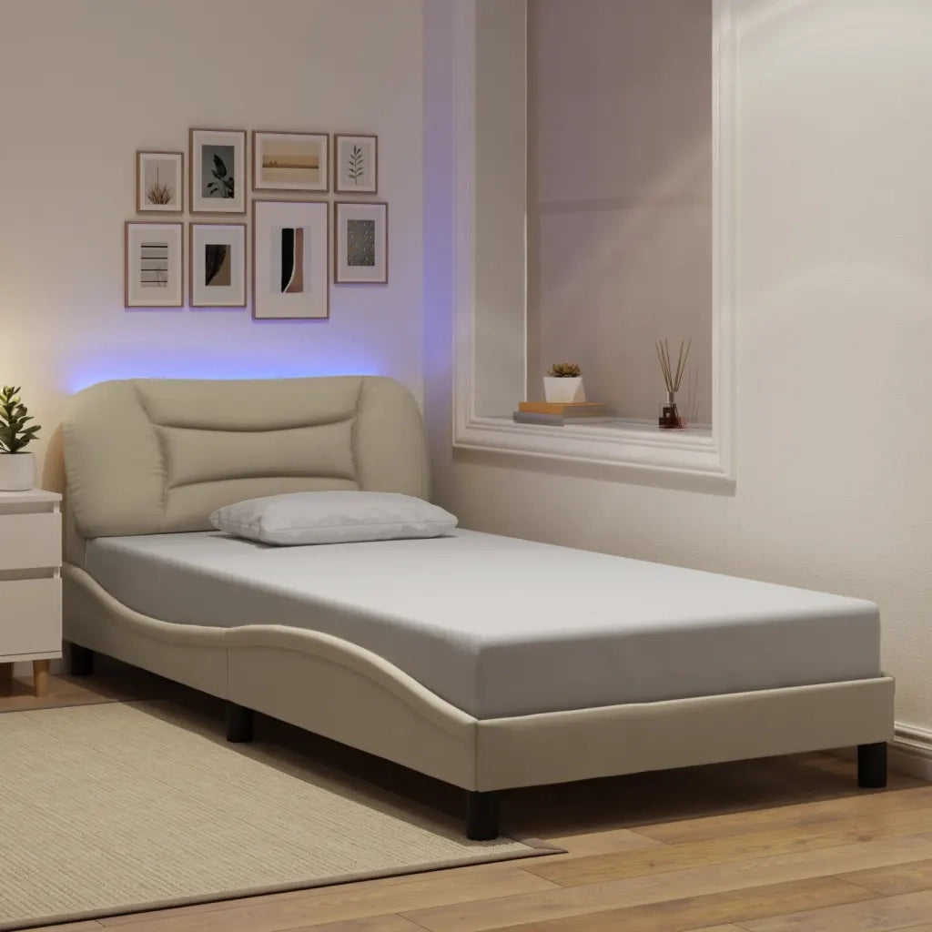 Giroletto con LED senza Materasso-Struttura Letto Hvar Crema 100x200 cm in Tessuto