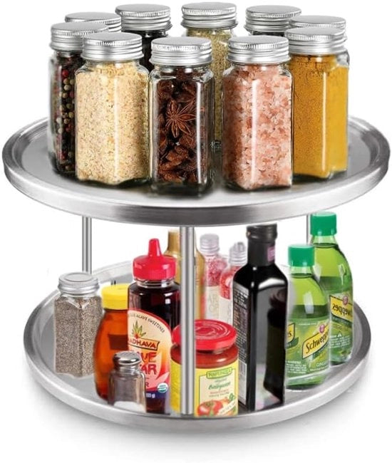 Organizzatore per la cucina - Piastra girevole - Raccoglitore per spezie - Tavolo da lavoro per la cucina - 360 gradi girevole - 35x30x4 cm - Argento