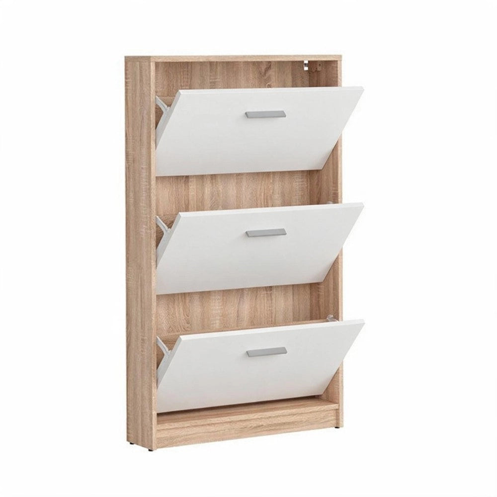 Scarpiera 3 ante a ribalta bianco e struttura colore rovere Nepo 69,5x17.5x120H