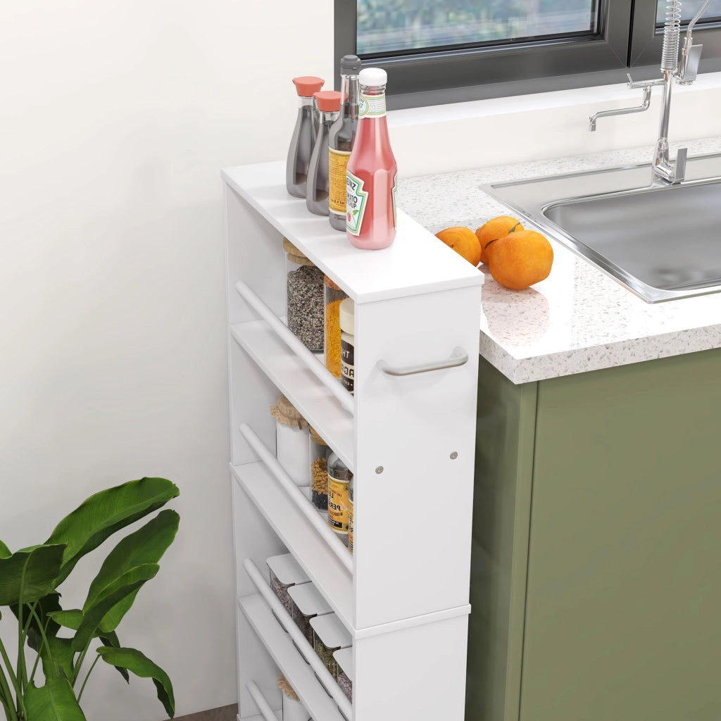 Libreria con Ruote, Stretto, 4 Ripiani ¨C Minimal ¨C Bianco 45x15x91 cm