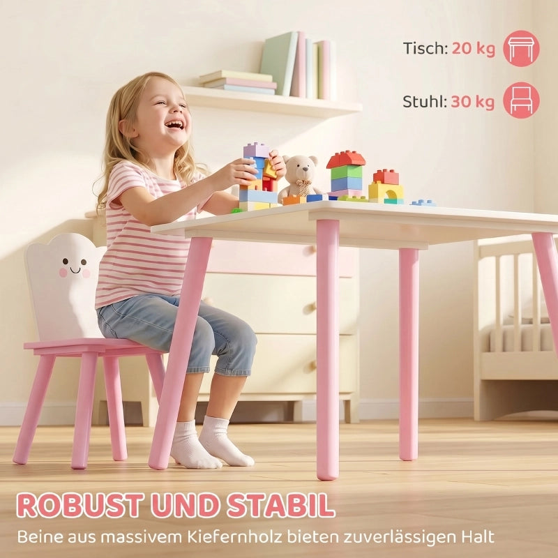 Set tavolo e sedie per bambini, 3 pezzi, 1 tavolo, 2 sedie, rosa e bianco