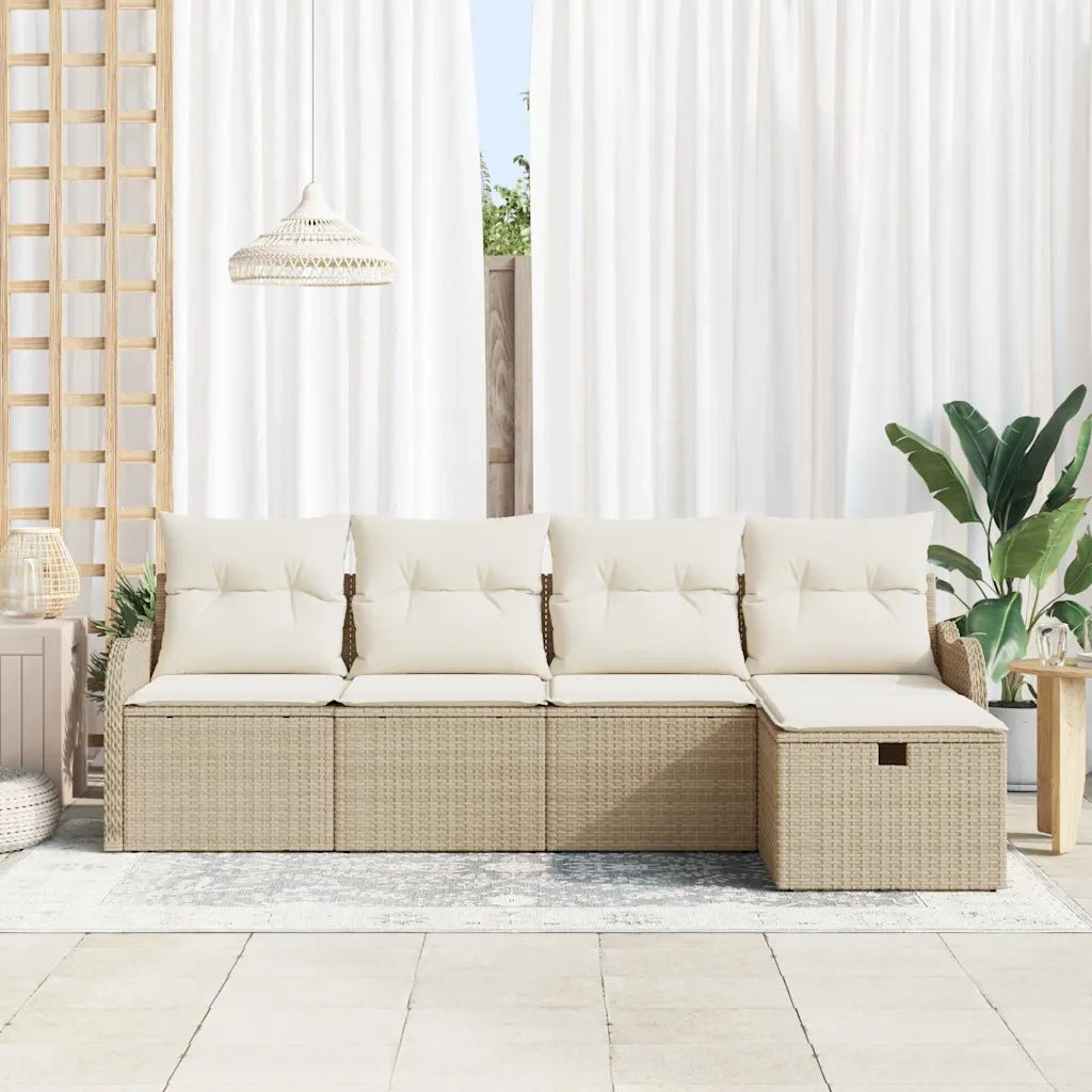 Set Divano da Giardino con cuscino 5 pcs Beige Poly Rattan 3360292