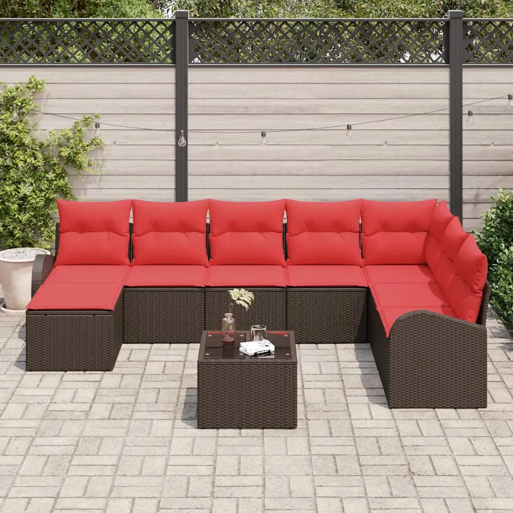 Set di divani con cuscino 9 pcs Marrone e Rosso polyrattan 3354843
