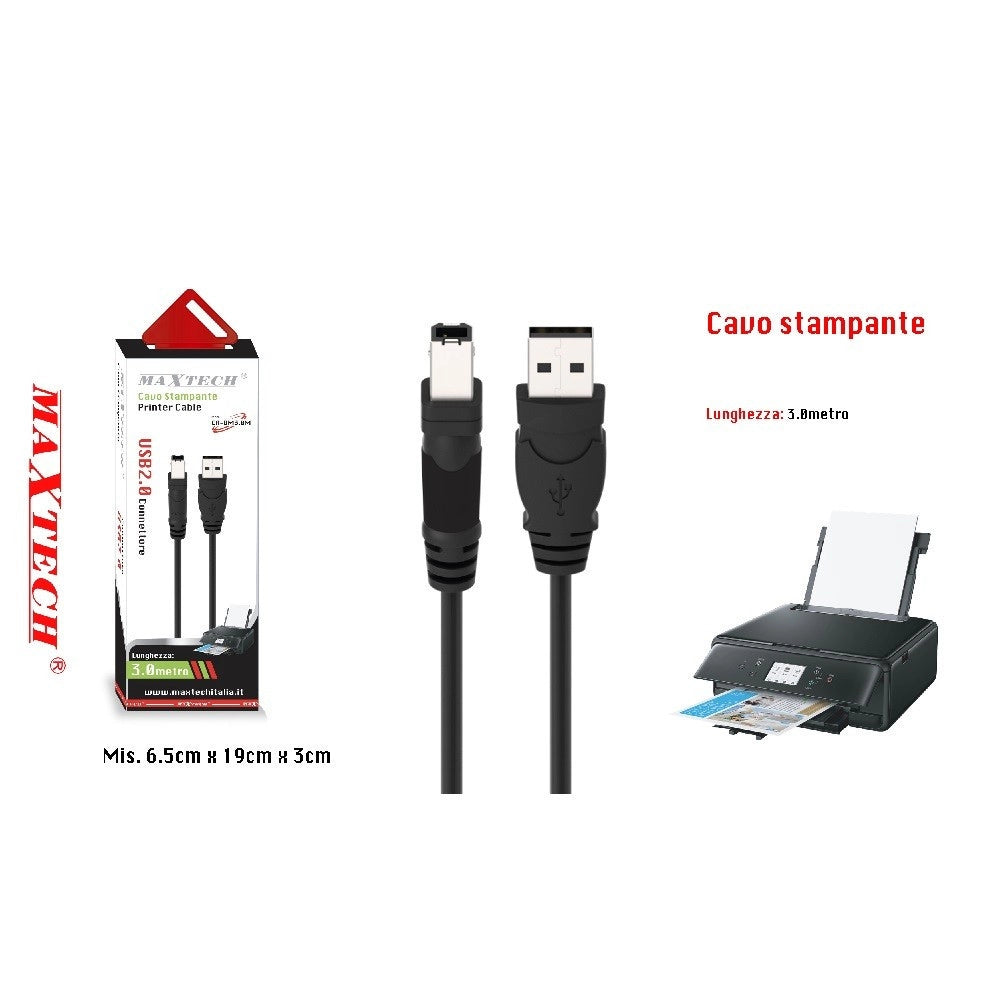 Trade Shop - Cavo Da 3mt Usb 2.0 Per Stampante Hp Prolunga Dati Pc Hard Disk Maxtech Ca-bm3.0m -