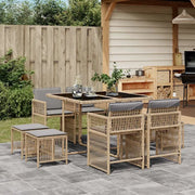 Set Pranzo da Giardino 9 pz con Cuscini Beige Misto Polyrattan