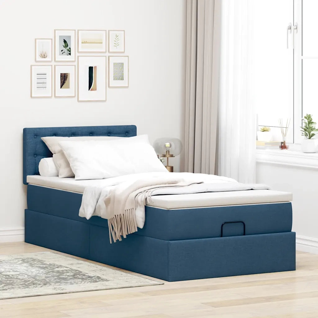 Pouf Letto con Materasso e LED Blu 100x200 cm in Tessuto 3312456