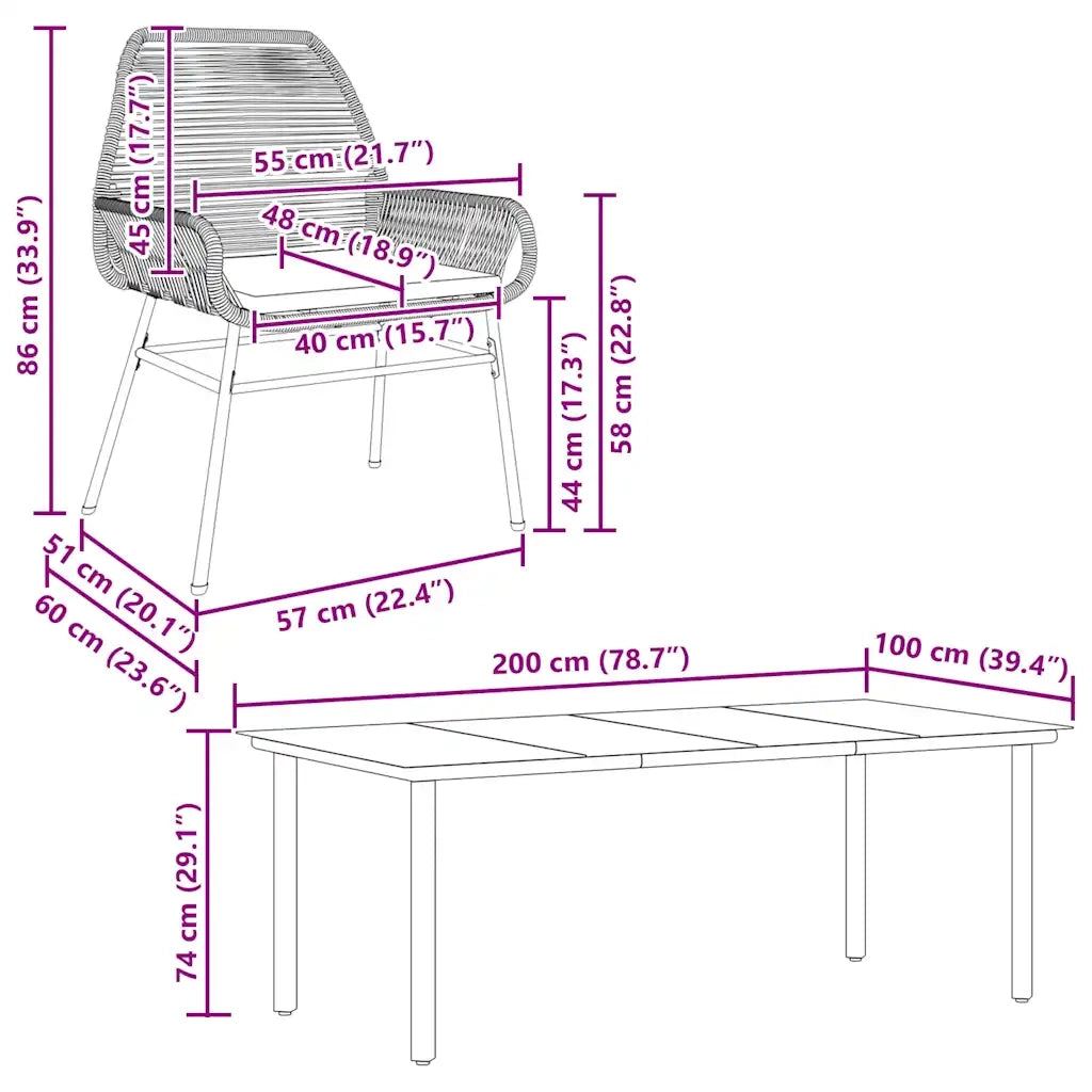 Set da Pranzo da Giardino 9 pz con Cuscini Polyrattan Vetro 3334568
