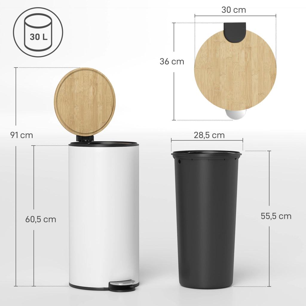 Cestino a pedale per cucina 30L con secchio interno rimovibile ¨C Minimal ¨C bianco 36x30x60,5cm