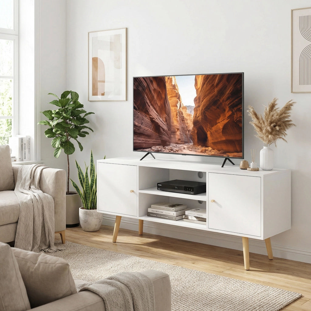 Mobile TV Scandinavo ¨C Minimal ¨C Bianco Legno Pin 120x34x50cm