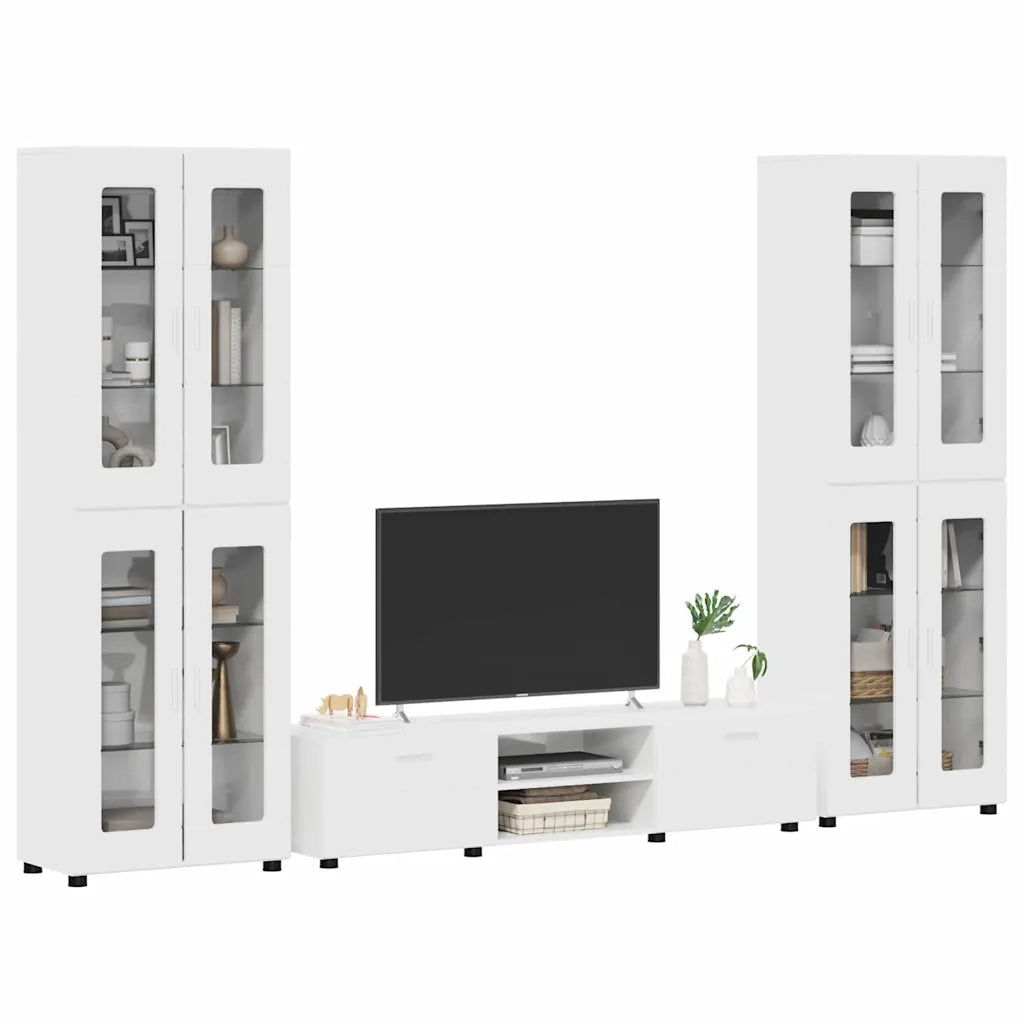 Set mobile TV con porta FLORIN Bianco Lucido Legno multistrato