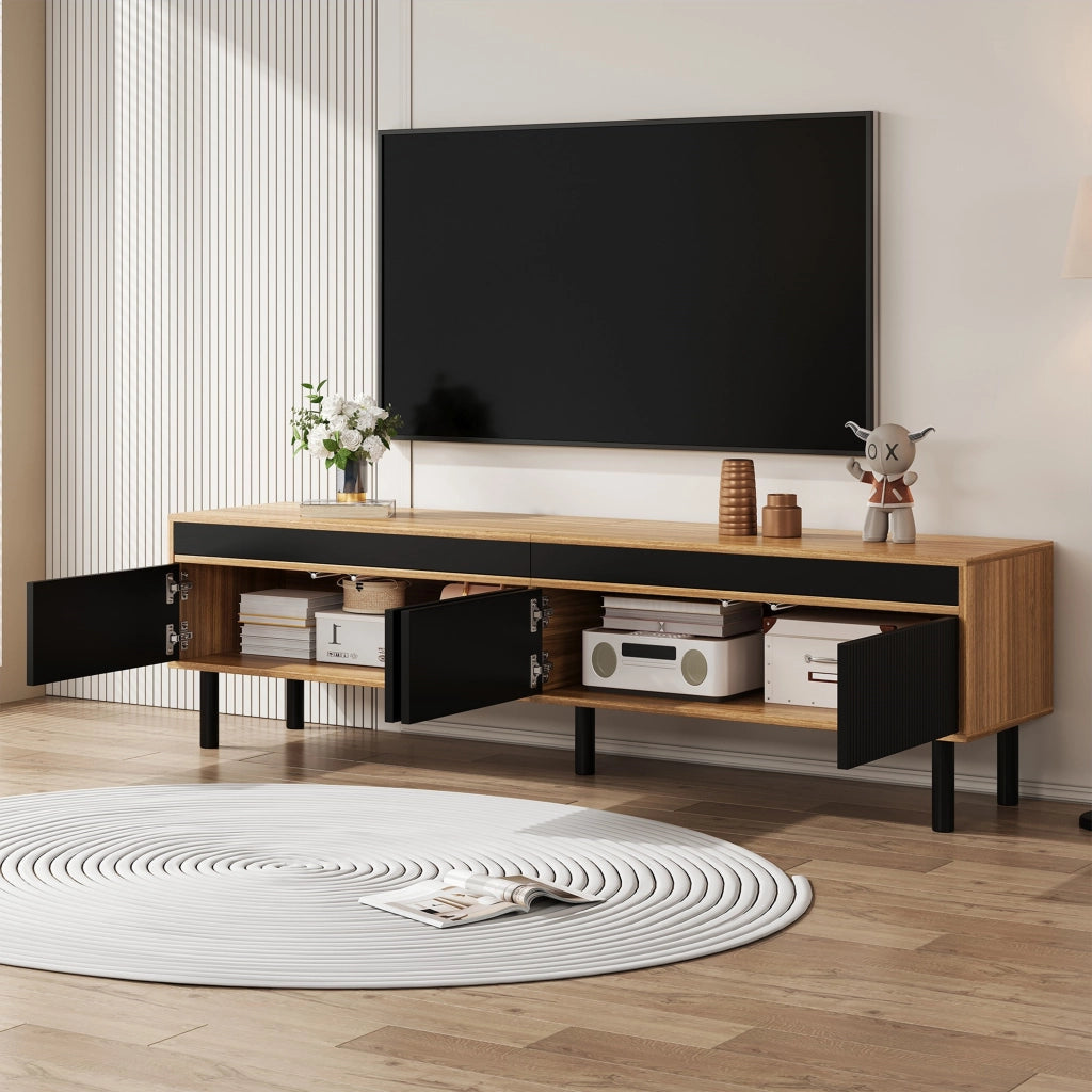 Mobile TV con 4 Ante e Apertura a Pressione; per Soggiorno; in Pannelli di Particelle; 170 × 38 × 47 cm; Nero