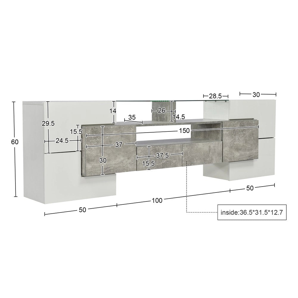 Mobile TV Lowboard Bianco Lucido con LED ¨C Xylo ¨C 200 cm, Vetro, Soggiorno
