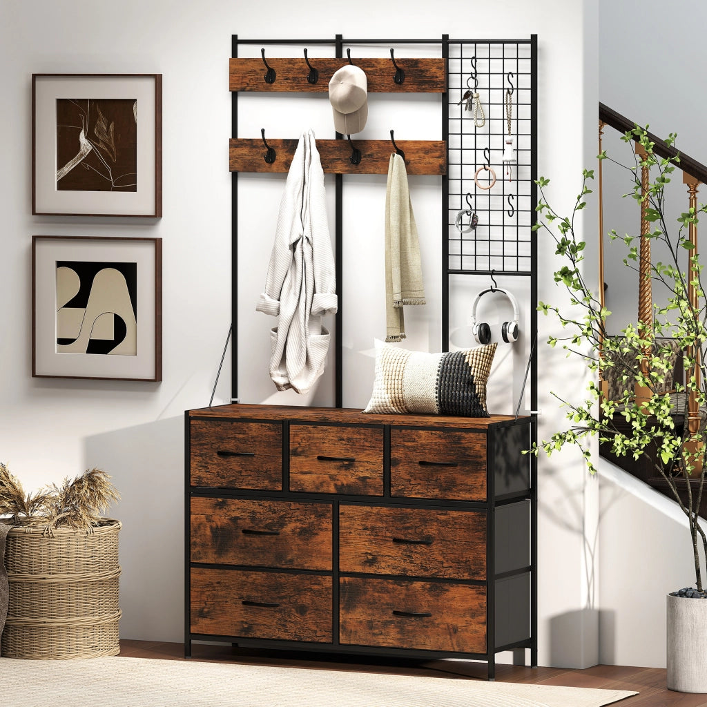 Appendiabiti con cassetti e ripiano ¨C Minimal ¨C 100x30x183 cm Marrone R¨²stico