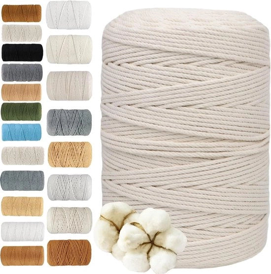 Corda di Macramè in Cotone 2 mm x 220 m per Decorazione di Natale e Fiori in Muratura - Beige