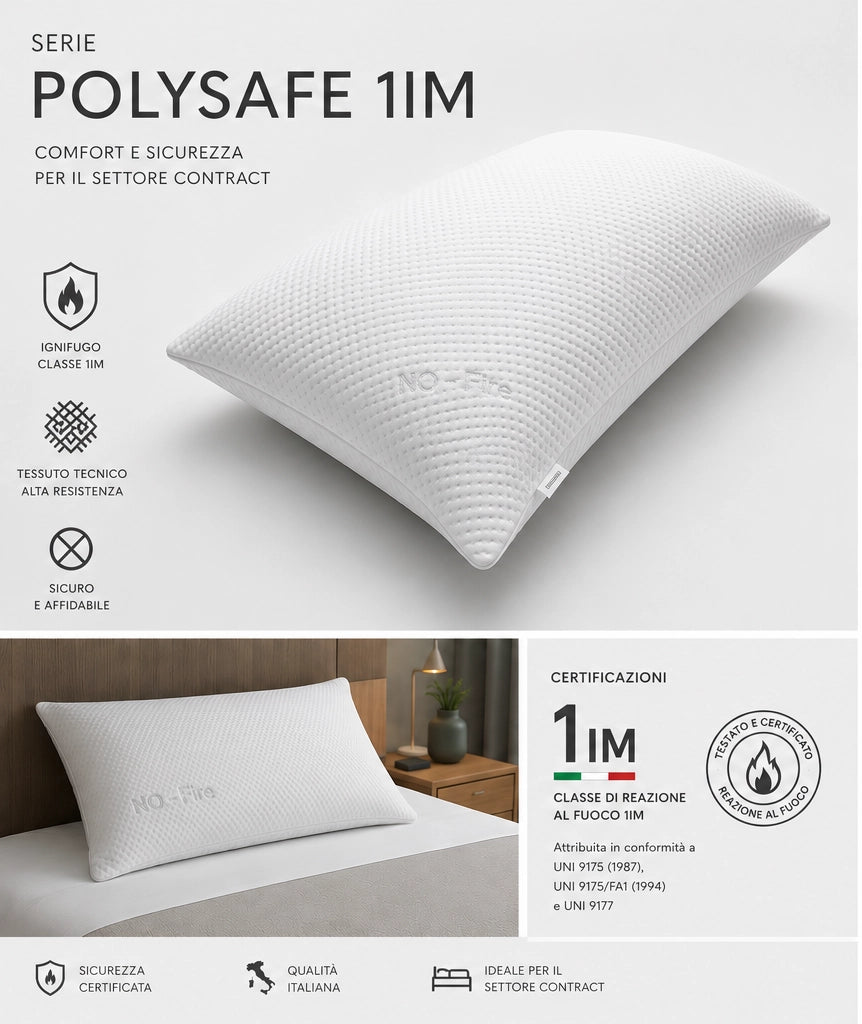 Cuscino Ignifugo Classe 1IM Cadorm – Serie Polysafe 70x40x15 cm  1000 gr| Certificato per Hotel e Contract