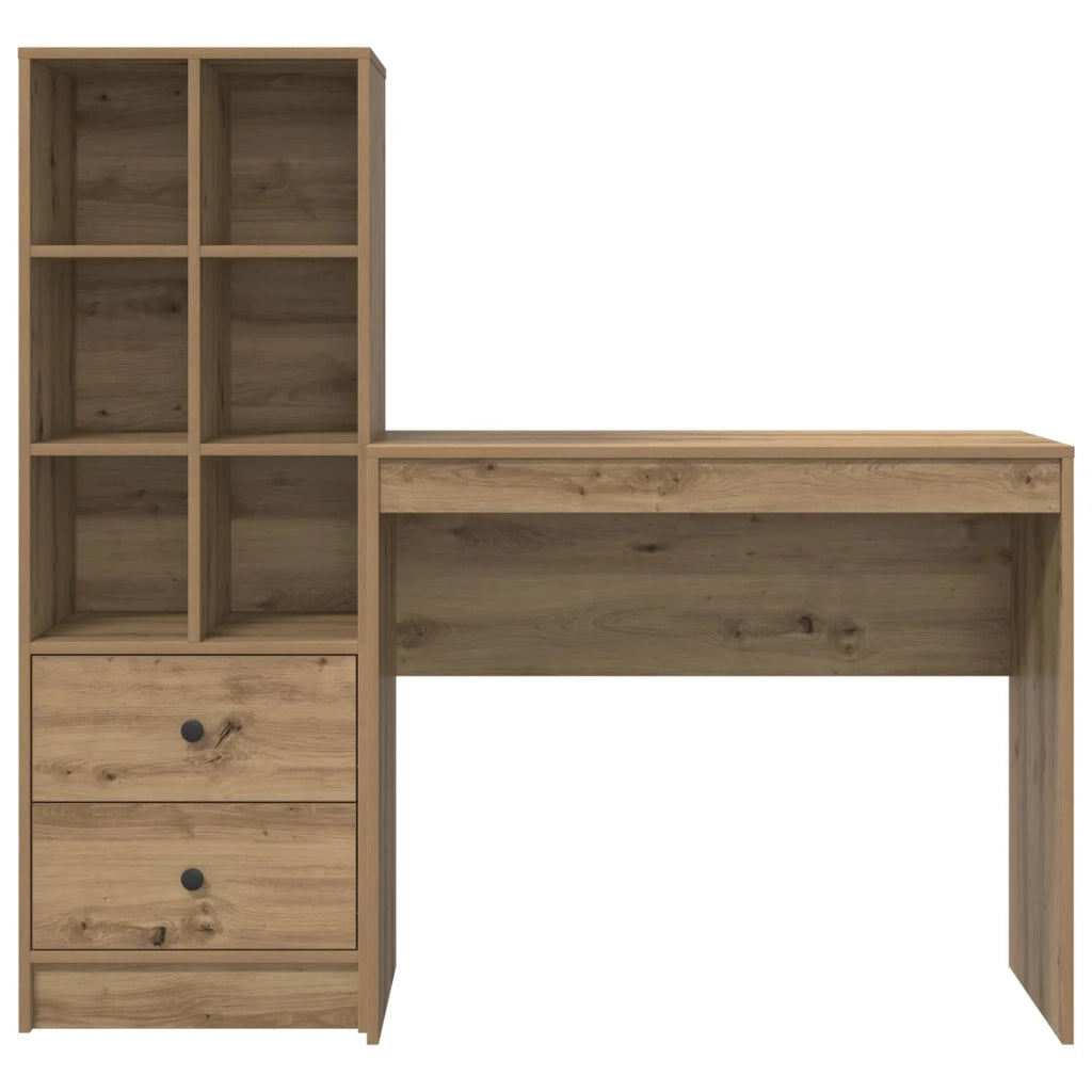 Scrivania | Tavolo da Ufficio con cassetto con lo scaffale 2 pz Rovere artigianale