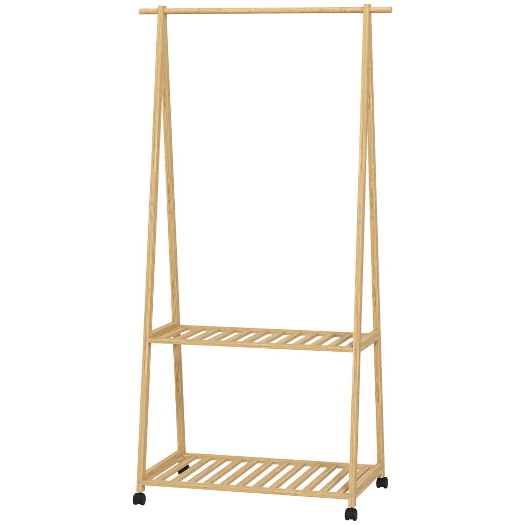 Appendiabiti con Ruote in Bamb¨´ ¨C Xylo ¨C 2 Ripiani, 2 Ganci, 84,5x43,5x158 cm, Naturale